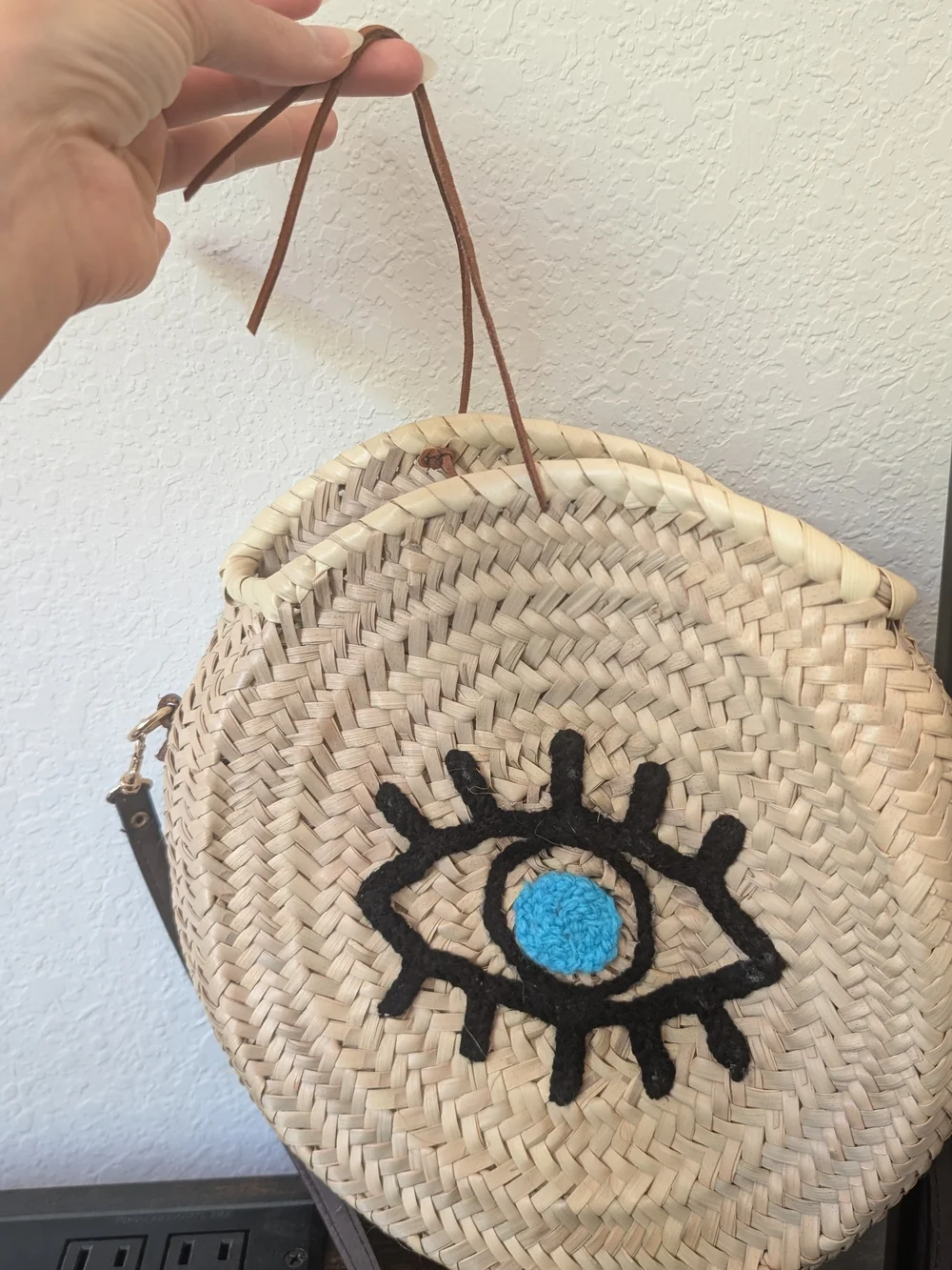 NWT Woven Round Straw Crossbody Bag with Evil Eye